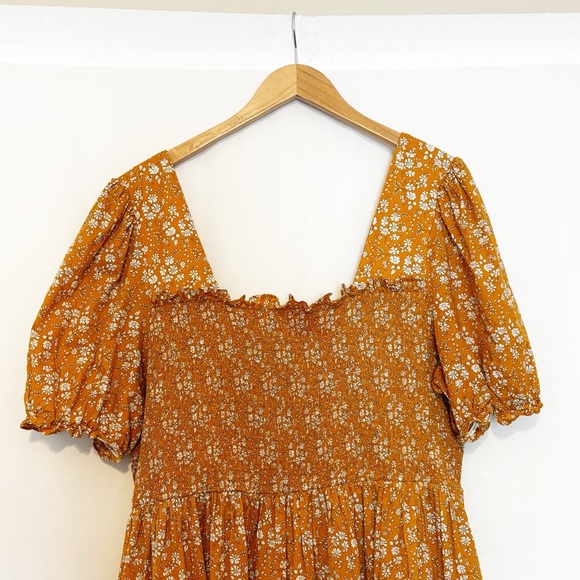 Anthropologie Mender Smocked Yellow Floral Midi Dress Size 3X - Picture 4 of 9
